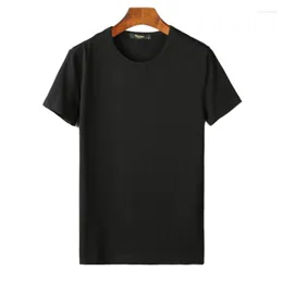 Herr t-skjortor linling kortärmad t-shirt Merceriserad bomullsträcka rund hals fast färg smal sommaris silk halvärmad topp