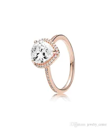 ANELLO con diamante CZ in oro rosa 18 carati a goccia Scatola originale per anelli in argento sterling 925 impostati per gioielli regalo di nozze da donna966787284729