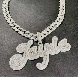 Pingente com nome inicial personalizado, pingente totalmente gelado S Vvs D Moissanite com letras de diamante para homens e mulheres