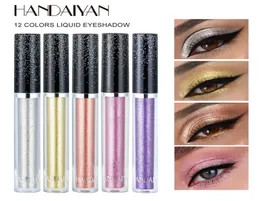 Handaiyan 12 Colors Glitter Liquid Eyeshadow Highlighter防水真珠光沢のある光沢のあるスパッピン嘘をついているシルボームメイクコスメティック17196682579