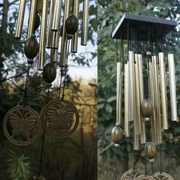 Decorative Figurines Solid Wood Bronze Wind Chimes Metal Multi-tube Anti-rust Large Bells Copper Tubes Outdoor Yard Garden Home Decor