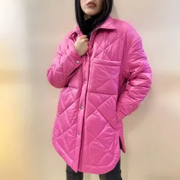 Women's Down Parkas IN Front Buttons Fashion Simple Argyle Coats Elegant Turn Collar Solid Cotton Jackets Female Ladies 230107