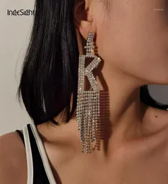 IngeSightZ Luxus glänzende Strass Alphabet Anfangsbuchstabe A Tropfen baumelnde Ohrringe Kristall lange Quasten Ohrringe für Frauen Schmuck16266500