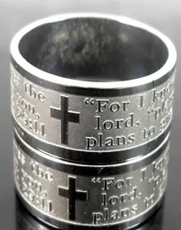 Band 50pcs Etch Lords Prayer for I Know the PlansJeremiah 2911 English Bible Cross Roestvrij staalringen hele mode -sieraden7043348