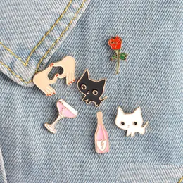 Szpilki broszki śliczne kreskówkowe zwierzę zwierzęcia kot metalowy kawaii emalia plakat pinowy guziki broszka koszula dżinsowa torba dekoracyjna dla WOR DHDNN
