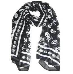 Black Chiffon Silk Feeling Skull Print Fashion Long Scarf Shawl Scaf Wrap For Women Keyring286G72140749677252