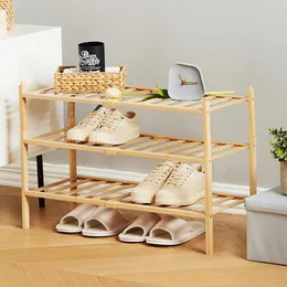 Hooks Shelf 3-Tier Bamboo Shoe Rack Stapble Free Standing Storage Organizer för Entryway Hallway Closet Tablettop