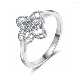 Cluster Rings Passed Diamond Perfect Test Moissanite Small Ring 925 Sterling Silver Leaves Lovely Birthday Party Gift