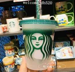 Starbucks 16oz473ml canecas plásticas copos reutilizáveis ​​bebidas limpas para baixo formato de pilar de fundo liso copos de palha de palha 50pcs dhl4791074