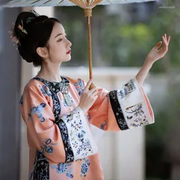Etniska kläder 2023 Autumn Chinese Traditional National Style Cheongsam Top Loose Floral Printing Tang Suit Women's Hanfu Shirts DD321