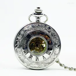 Pocket Watches Moda antiga Numeral Roman Display Mechanical Watch Fob Chain Relógio Presentes pendentes para homens Mulheres amigas