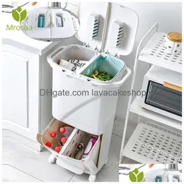 Waste Bins Kitchen Press Trash Can Sorting bin家庭用ドライとウェット分離ペダル分類ホイールドロップ付きのゴミ