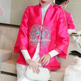 Ethnic Clothing 2023 Chinese Traditional Women Coat Vintage Floral Embroidery Qipao Tops Oriental Hanfu Tee Shirt Cheongsam Tang Blouse