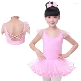 Abbigliamento da palcoscenico Abito da balletto in cotone rosa Costume da ballo a maniche corte per bambini Abbigliamento per ragazze Bambini Ginnastica Body Tutu Dancewear