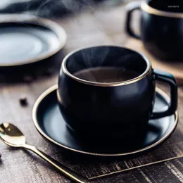 컵 접시 수수기 muzity 세라믹 커피 컵 및 접시 검은 색소 도자기 차 세트 스테인레스 스틸 304 스푼
