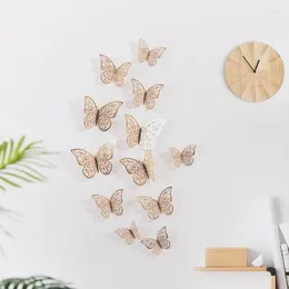 ملصقات الجدار 12pcs 3D Hollow Butterfly Sticker DIY ديكور ديكور الذهب