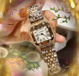 犯罪プレミアム女性ダイヤモンドリングウォッチクォーツバッテリースーパーフルルステンレススチールバンドローズゴールドスクエアローマタンクシリーズビジネスギフト腕時計