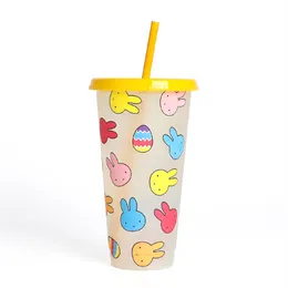 Easter Color Changing Tumbler Cups with Lids Straws 24oz Reusable Plastic Tumblers for Cold Drink