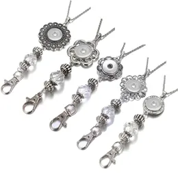 Pendant Necklaces Flowers Crystal Lanyard Retractable ID Badge Reel Phone Key Holder Snap Necklace 60cm Fit 18mm Buttons Jewelry7249734