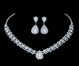 Luxe bruiloft sieradensets voor bruidsbruidsmeisje sieraden drop oorrang ketting set Oostenrijk Crystal hele cadeau8026577