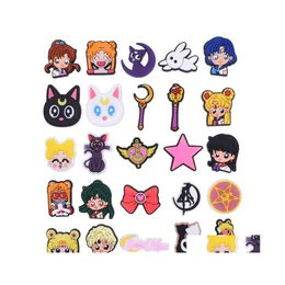 Shoe Parts Accessories JIBITZ Charms Wholesale Cute Sailor Moon Cartoon clog Pvc Decoration Buckle Soft Rubber Clog Fast Ship