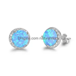 Silber Neue Einfache 925 Sterling Silber Ohrstecker Runde Blaue Feueropal Mit Zirkonia Hochzeit Schmuck Geschenk Drop Lieferung Fein Dhv5Z