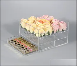 Pudełka biżuterii Opakowanie Wyświetlacz Nowe przezroczyste akrylowe pudełko róży z makijażem Organizator Walentynki Prezent ślubny ER Holesa1779566
