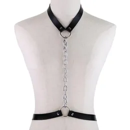 Garters Clubwear Sexy Harness Chain Belts PU Leather Strappy Body Chest Bust Garter Belt Roleplay Costume For WomenGarters