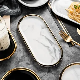 Plakalar Nordic Mermer Seramik Oval Plaka Batı Yemeği Tatlı Mücevher Depolama Tepsisi Akşam Yemeği Aksesuarları Sushi Deniz Ürünleri