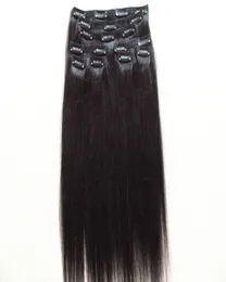 Brezilya insan klipleri saç uzantılarında düz ışık yaki saç atkı doğal siyah renk 100g bir paket 9pieces bir set5854002