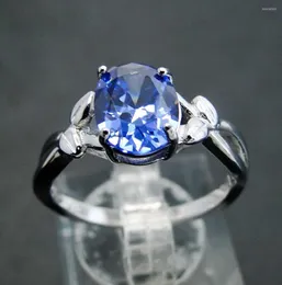 Anelli a grappolo Anello in tanzanite Gioielli da sposa Argento 925 Ovale 7x9mm Donna CZ Taglia festa 7/8/9