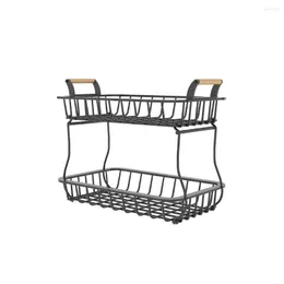 Hooks 2-Tier Fruit Borge Carbon Steel Rack Vegetabilisk arrangör Drainer Hemkök avtagbar dräneringshållare Stand Toosl