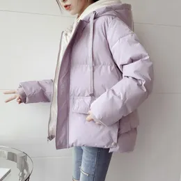 Kvinnor ner Parkas Lucyever Winter Cotton Jacket Casual Loose Whetm Warm Hooded Woman Solid Color Kort vadderad kappa 230106