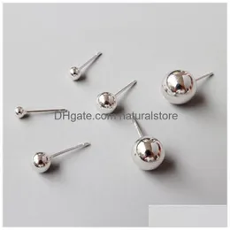 Silver New Simple 925 Sterling Sier Round Ball Stud Earrings For Women Ear Piercing Jewelry Studs Earings Brincos Fine Drop Delivery Dhosv