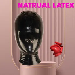 Sk￶nhetsartiklar latex huva full ansikte t￤ckt bdsm mask ren naturlig anpassad storlek med r￶da t￤nder gag och 5 mm n￤sr￶r bondage kit