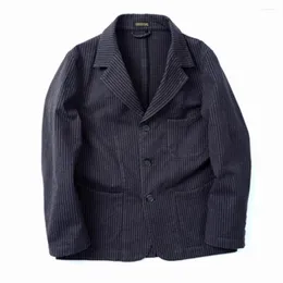 남자 양복 남자 정장 싱글 가슴 어두운 회색 줄무늬 면화 캐주얼 블레이저 레트로 우아한 재킷 스프링 남성 옷