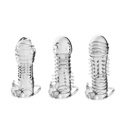 Vibrator penis ärm återanvändbar fördröjning långärmad kristallspik dildos vibrerande penisärmar sexleksaker för män gm1395459737