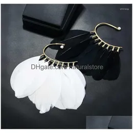 Clip-On Screw Back Backs Earrings Unique White Black Feather Ear Cuff Clip For Women Earless Hang Without Piercing Clers Fashion J Dhtup