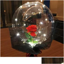 زخرفة الحفلات شفافة Bobo Ball LED Balloon Balloon Rose Bouquet Valentines Day Gift for Birthday Wedding Decor