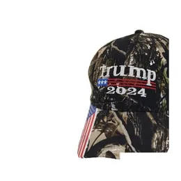 Czapki czapki 25pcs/DHS Camuflage Trump 2024 Ball Hat Women Mens Designers Snapback Baseball Anti Biden US Flag Maga Summer Sun Visor Dhuf4