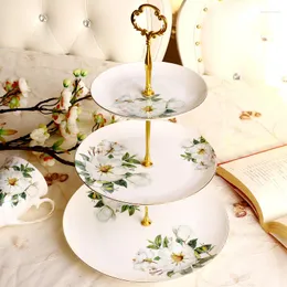 Plates 6 8 10inch Fine Bone China Buffet Cake Plate Stand Green Floral Ceramic Porcelain Candy Dessert For Party