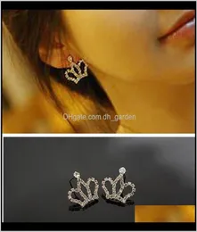 Shinning Full Rhinestone Crown Studs Bridal Wedding Earrings geschenken Crystal Earring Stud voor Princess Women Party Ear Jewel3708744
