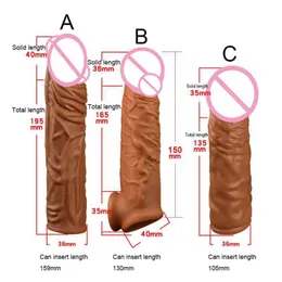 Manicotto in silicone liquido per massaggiatore giocattolo del sesso Estensore riutilizzabile per pene maschile da 195 mm Espansore per pene Eiaculazione ritardata Negozio di prodotti