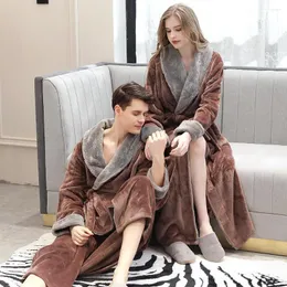 Women's Sleepwear Winter Men Women Long Flannel Bathrobe Extra Kimono Warm Coral Fleece Bath Robe For Lovers Fur Robes Dressing Gown