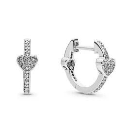 Pave Heart Hoop Earrings Real Sterling Silver Pandora CZ Diamond Wedding Jewelry for Women Girls Rose Gold Girlfriend Gift Designer Earringセットのためのオリジナルボックス