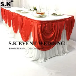 Tischrock, weiße Farbe, Eisseide mit Farben, Swag-Drapierung, Hochzeitsstoff-Sockel für Event-Bankett-Dekoration