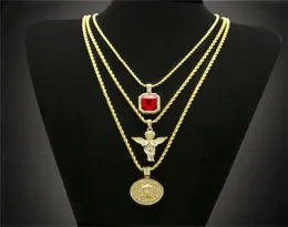 Collana placcata in oro hip hop ghiacciata gioielli di cristallo di strass set con collane di pendenti ad angelo Jesus Catena 9548183