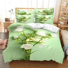 Наборы постельных принадлежностей 3D -печать цветочного одеяла король продает рисунок зеленый свежий набор кроватей dekbedovertrek двойной крышки 200x200