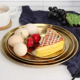 Płytki w stylu europejskim metalowe dania obiadowe okrągłe złote talerze taca zachodnie stek serwujący domowy stół kuchenny