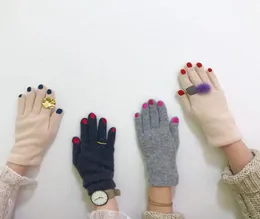 Beş Parmak Eldiven Japon Kadınlar Komik Tırnak Deseni Nakış Kış Sıcak Kırık Sahte Yün Bisiklet Sürüşü Düz Renkli Mittens5273501